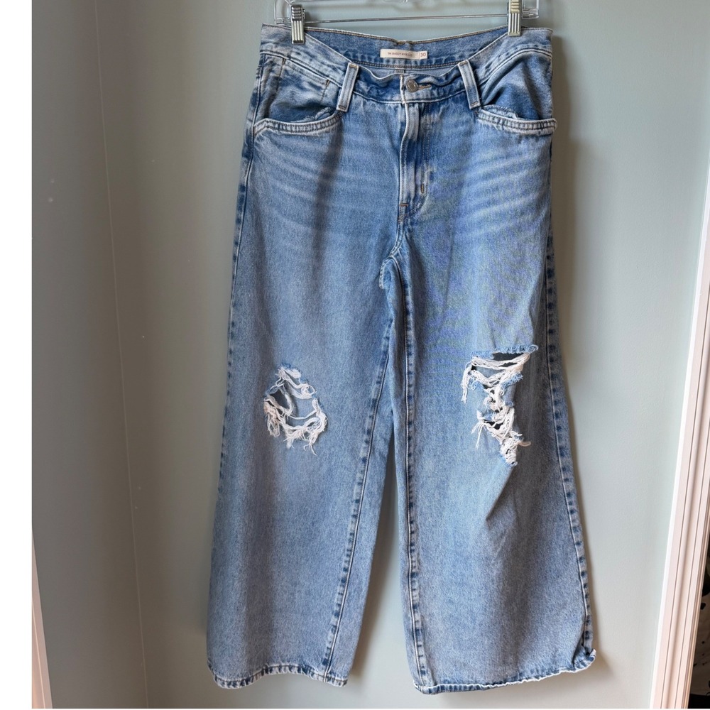Levi's '94 Baggy Wid Leg Jeans Blue Light Wash Distressed 100% Cotton Size 30